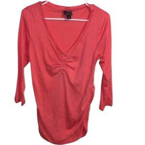 Oh Baby By Motherhood Maternity Coral Ruched V-Neck 3/4 Sleeve Top M